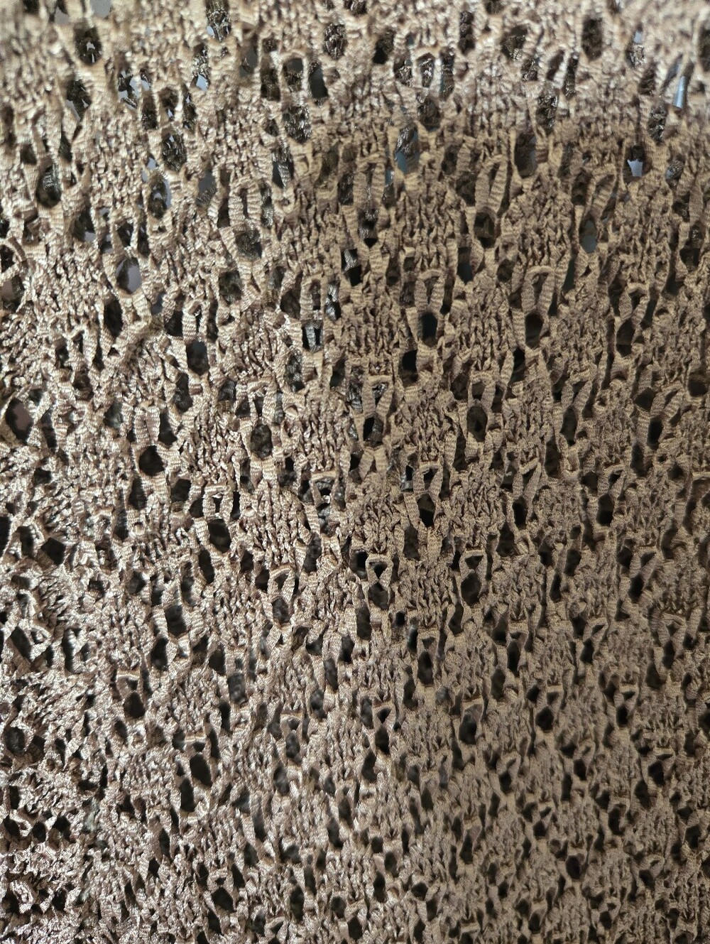 Crochet Knit Bronze V-Neck Cardigan Sweater, Sz. L - Picture 4 of 10